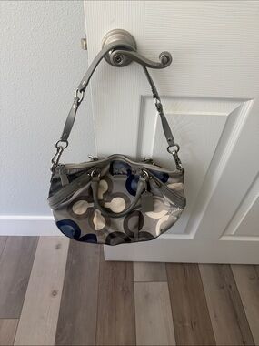 Coach Circle Print Shoulder Bag in Gray and Navy